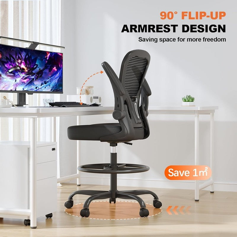 Ergonomic Drafting Chair, Tall Office Chair with Flip Up Armrests, Breathable Me3