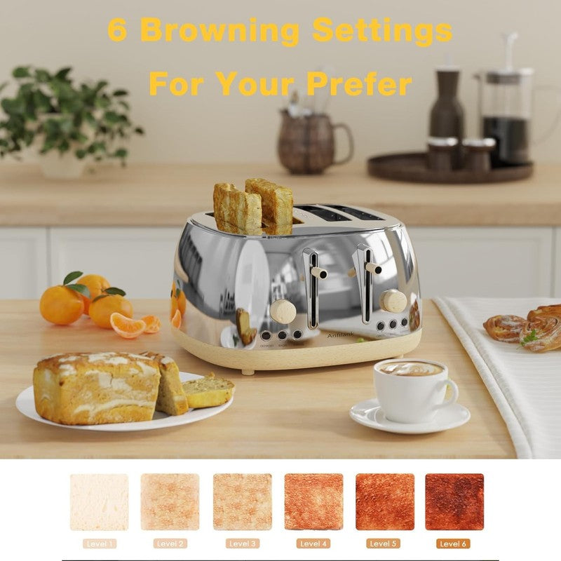 Retro 4 Slice Toaster Stainless Steel Extra Wide Slots Dual Control Bagel Silver3