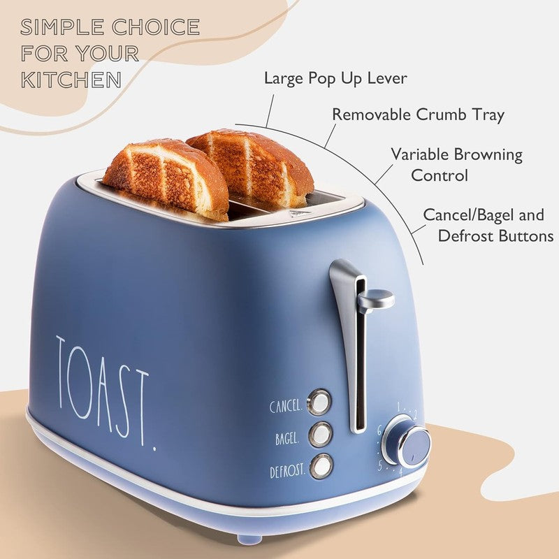 Retro 2 Slice Stainless Steel Toaster Wide Slot 6 Browning Bagel Cancel Navy2
