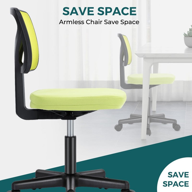Home Office Desk Chair Armless Mesh Swivel Adjustable Low Back Green3