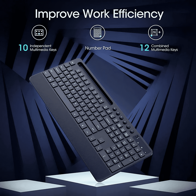 Wireless Keyboard and Mouse Combo Full Size Ergonomic 2.4GHz Silent Mouse with T5