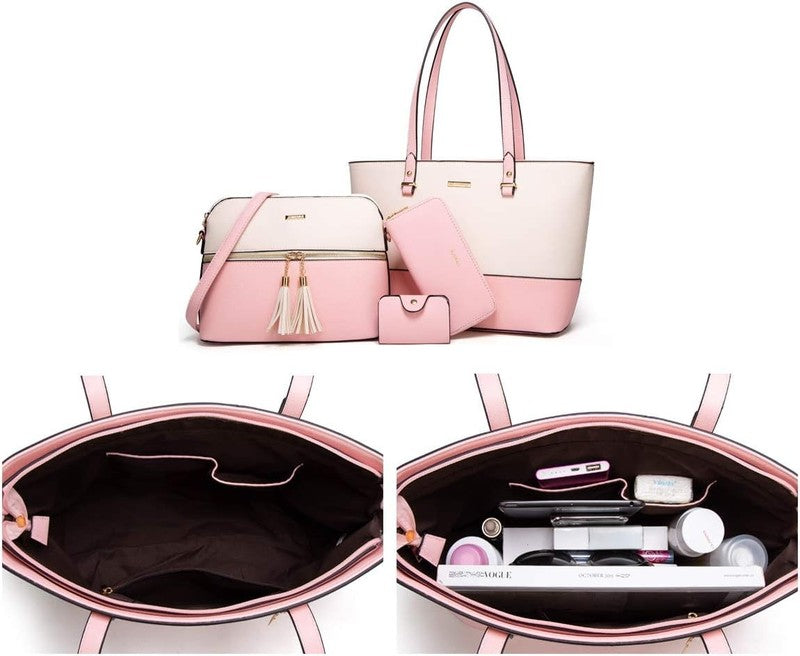 Women Fashion Synthetic Leather Handbag Set 4PCS Tote Shoulder Satchel Purse3