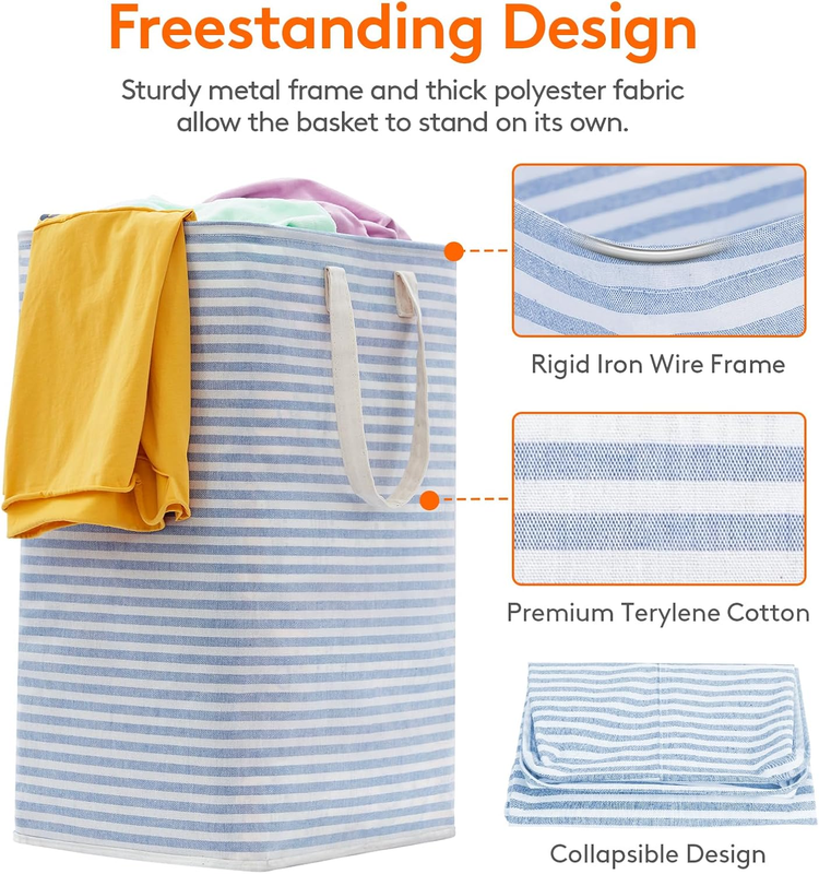 2 Pack 80L Laundry Basket Collapsible Waterproof Reinforced Handles Blue1