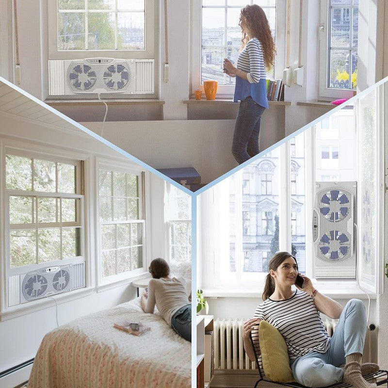 Bluetooth Twin 9 Inch Window Fan with Reversible Motors, Thermostat & Timer7