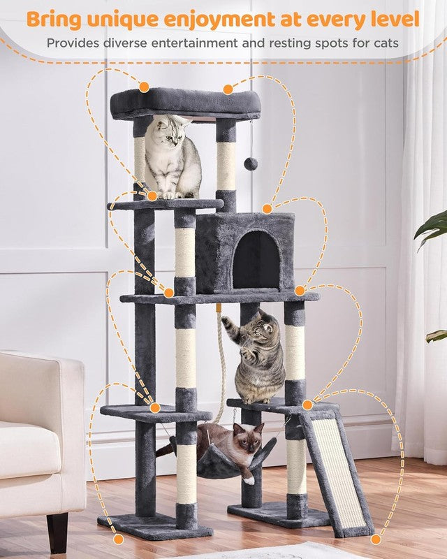Large Multi-Level Cat Tree, 63 Inches Tall with Sisal-Covered Scratching Posts, 2