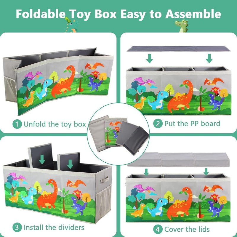 Extra Large Toy Box Chest Collapsible Dinosaur Storage Bin Kids Grey7