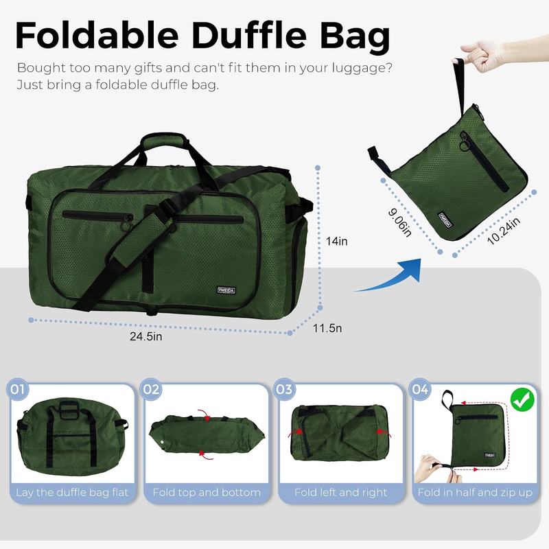 65L Travel Duffel Bag Foldable w/ Shoe Compartment Water Resistant Gray2