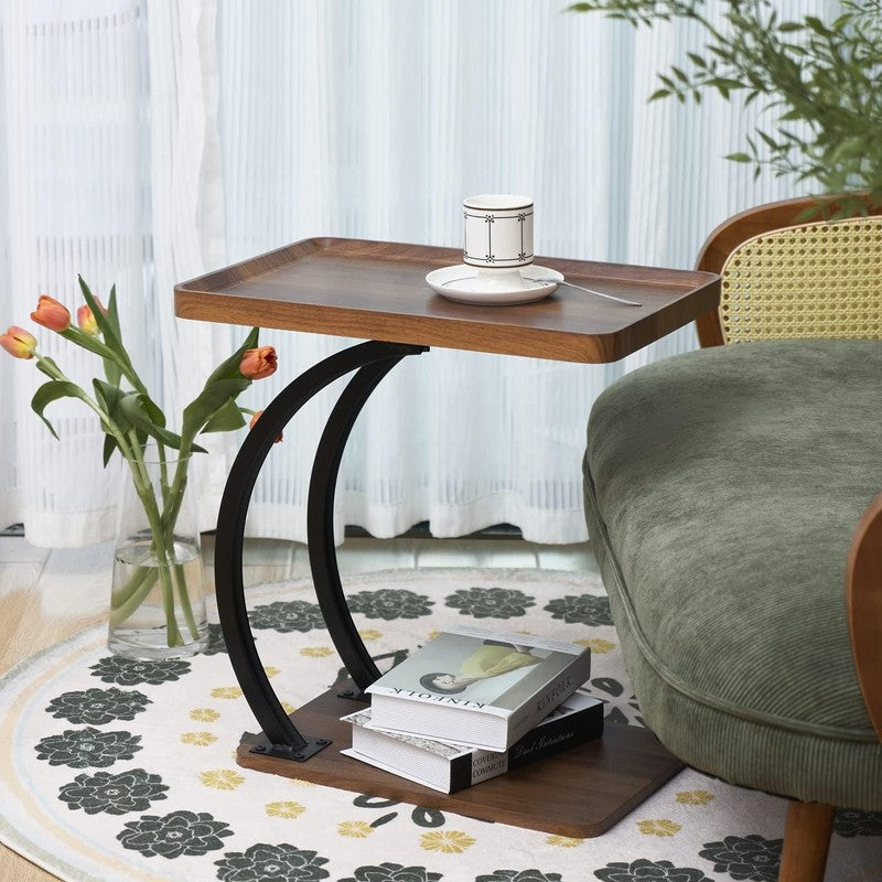 C Shaped End Table for Sofa, 25.5" Height Fixed C Table with Dual Curved Metal S8