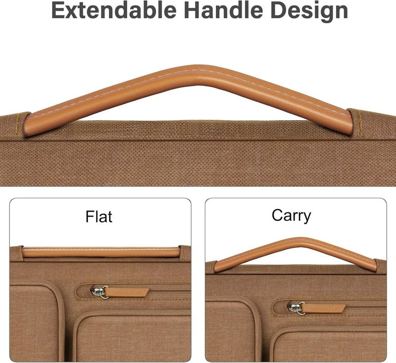 15.6 Inch Laptop Shoulder Bag 360 Protective Messenger 4 Zipper Pockets Mocha5