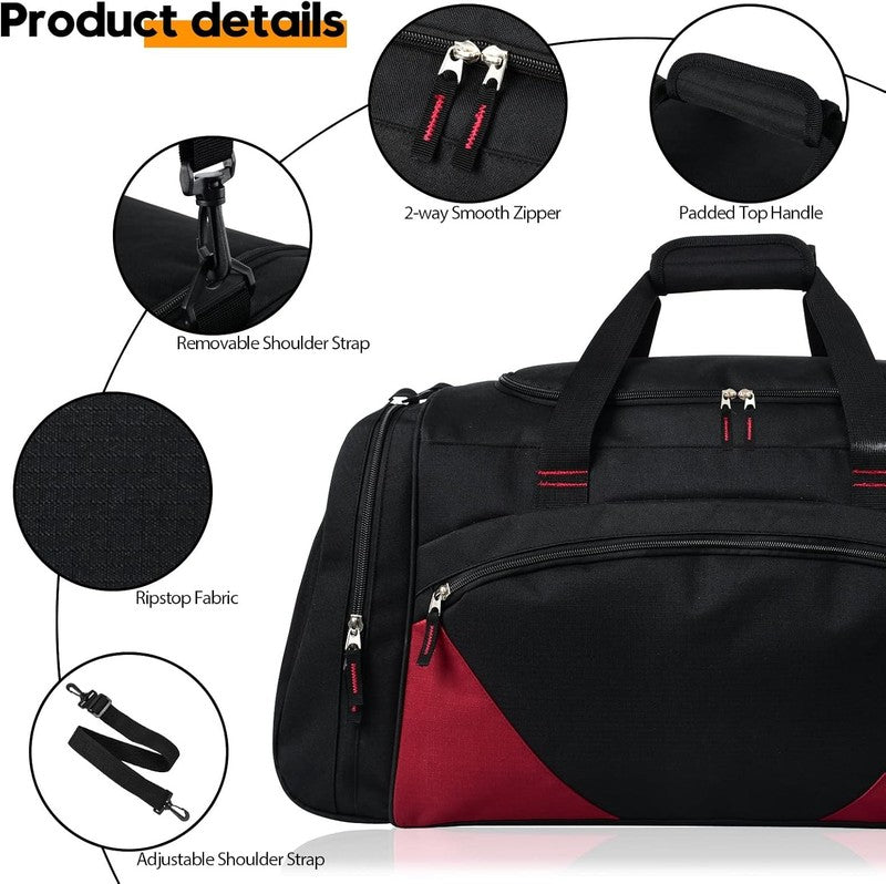 55L Large Gym Duffle Bag for Men Black Durable Travel Workout Sports Black-Red2
