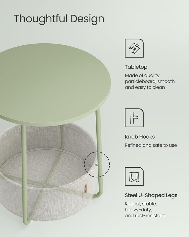 LILEA Collection   Small round Side End Table, Modern Nightstand with Fabric Bas6