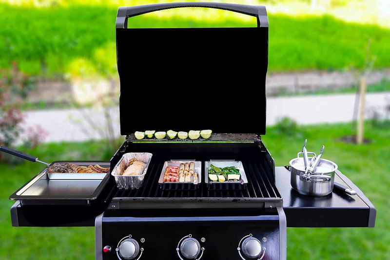 BBQ Vegetable Grill Basket Set 3 Stainless Steel Baskets w/ Drip Tray Handle6