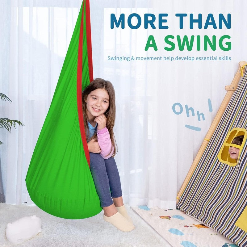 Kids Pod Swing Seat Cotton Hammock Sensory Chair Indoor Outdoor Green4