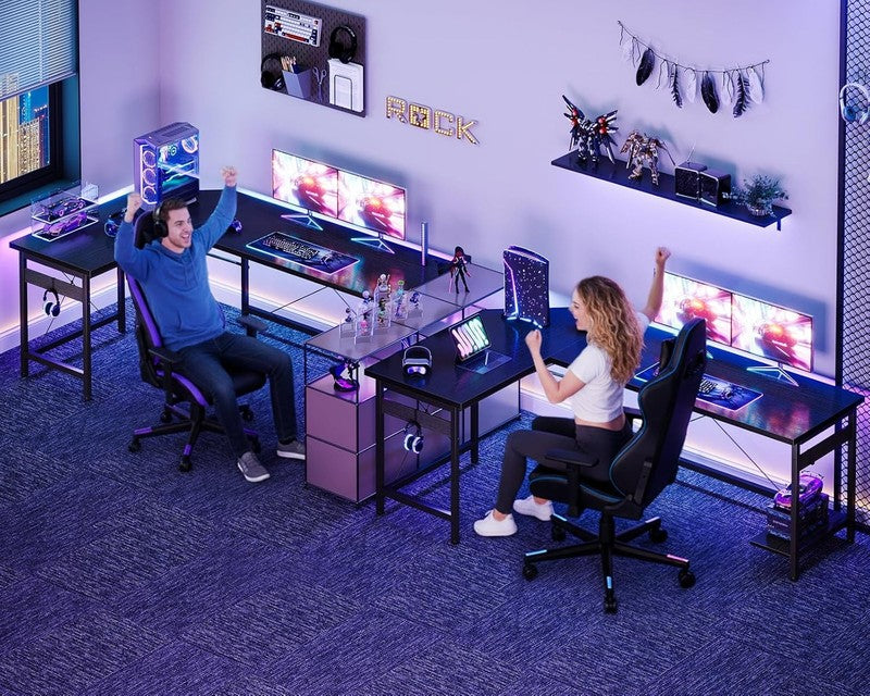 66'' L Shaped Gaming Desk Corner Computer Desk Home Office Writing Desk Black3