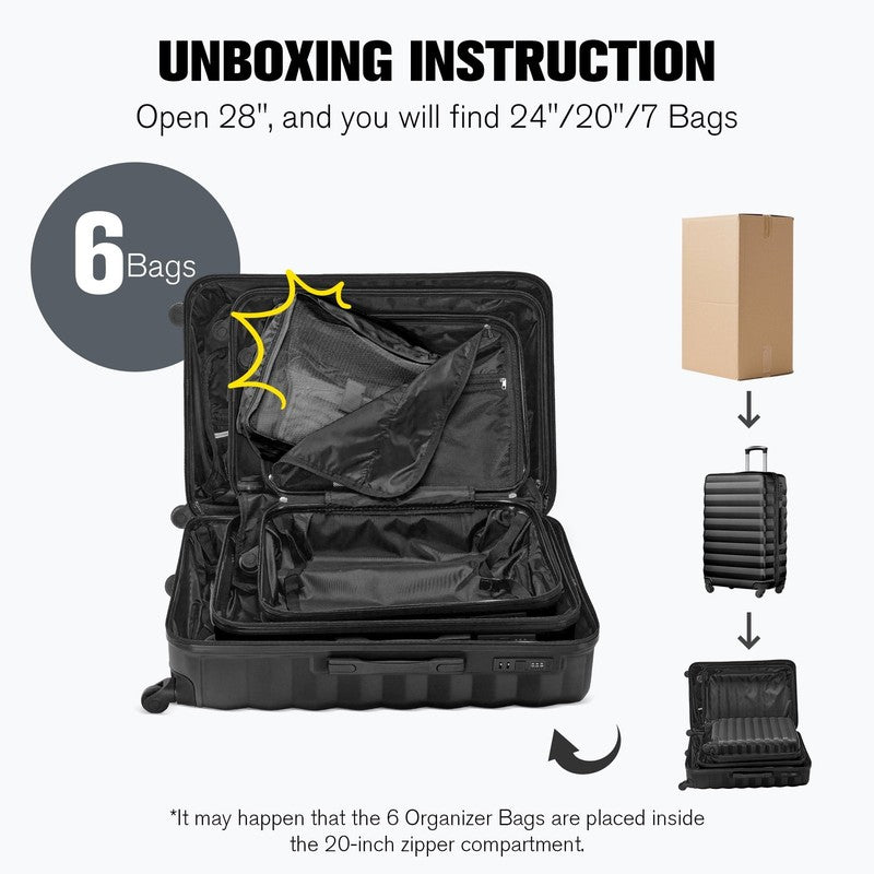 10 Piece Luggage Set Hardside Spinner Suitcase 28 24 20 Inch Backpack Black7