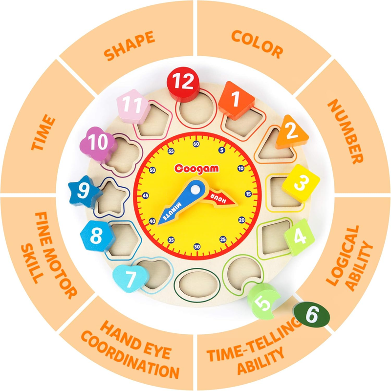 Wooden Shape Sorting Clock Montessori Educational Toy Number Puzzle Kids Gift5