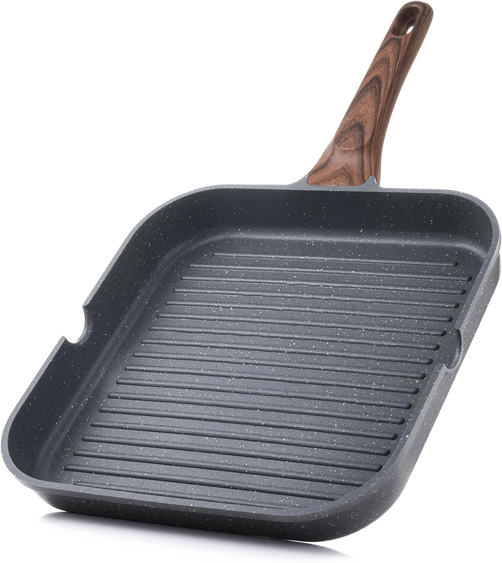 Nonstick Grill Pan for Stove Tops, Versatile Griddle with Pour Spouts, Square Bi9