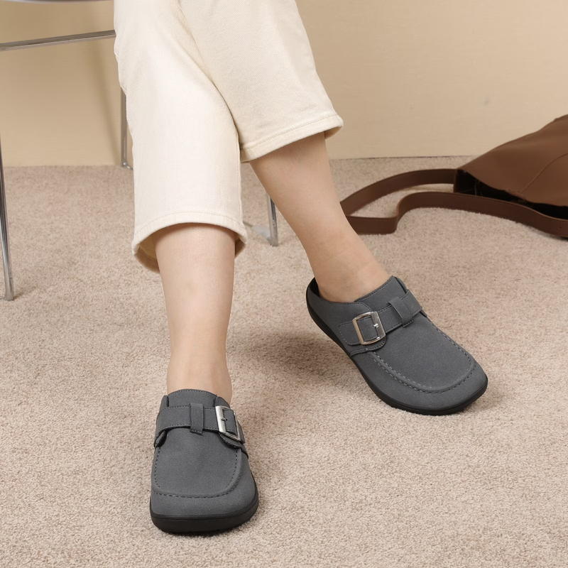 Women's Wide Suede Clogs Adjustable Buckle Comfort Mules5