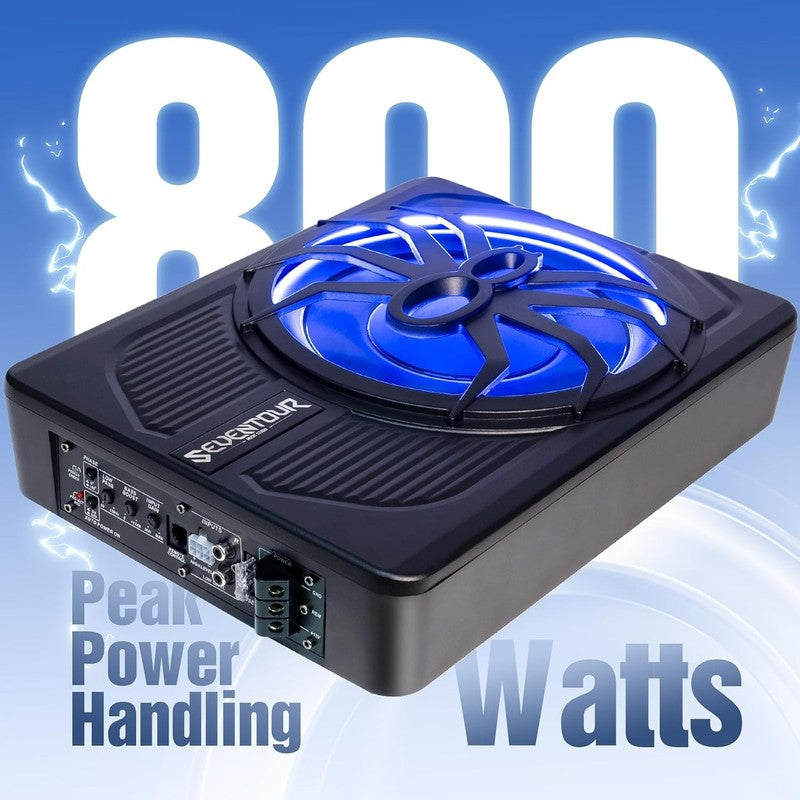 10" 800W Slim Under Seat Car Subwoofer with Built-in Amp & LED Light1
