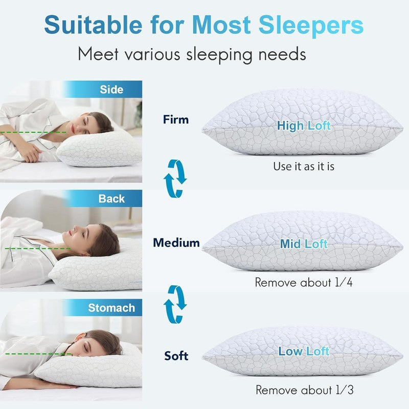 Cooling Pillow for Sleeping 2 Pack, Luxury Shredded Memory Foam Bed Queen Pillow5
