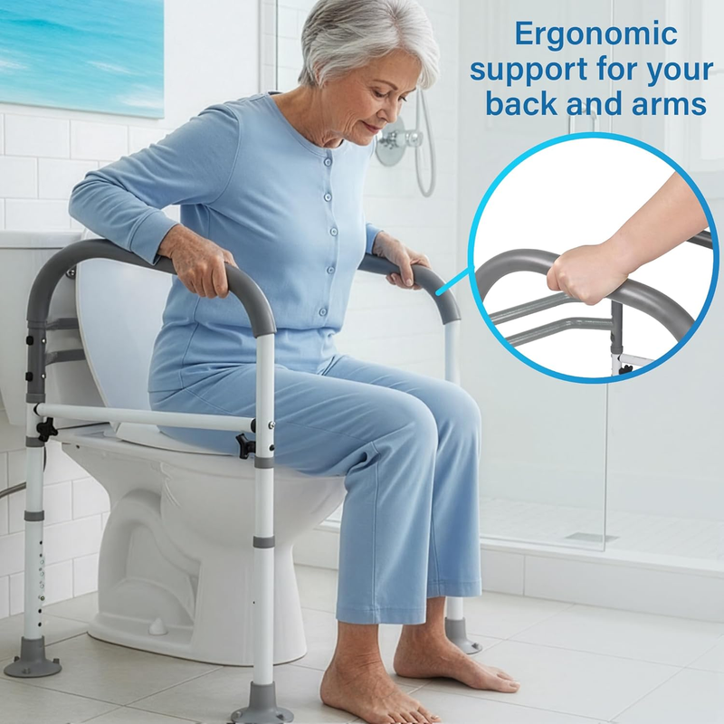 Medical Deluxe Adjustable and Foldable Toilet Safety Frame, Bathroom Handrail As3