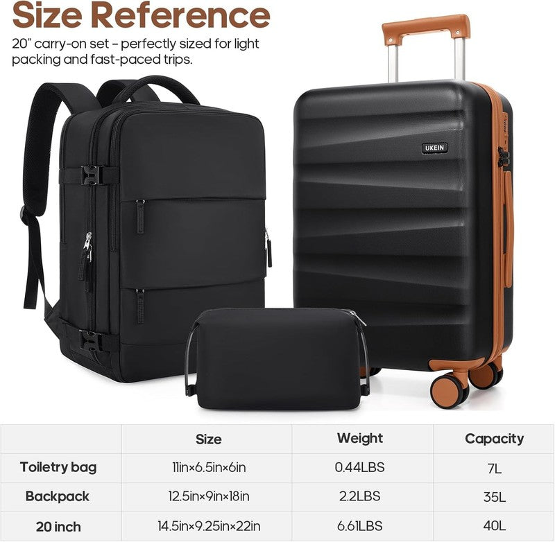 3 Piece Luggage Set w/ Backpack PC Carry On Spinner Hardshell Suitcase TSA Lock6