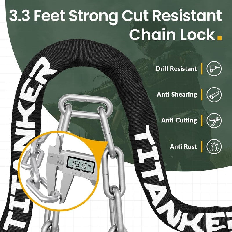Bike Chain Lock w/ Keys 3.3ft Heavy Duty Anti-Theft 8mm for Bike & More1