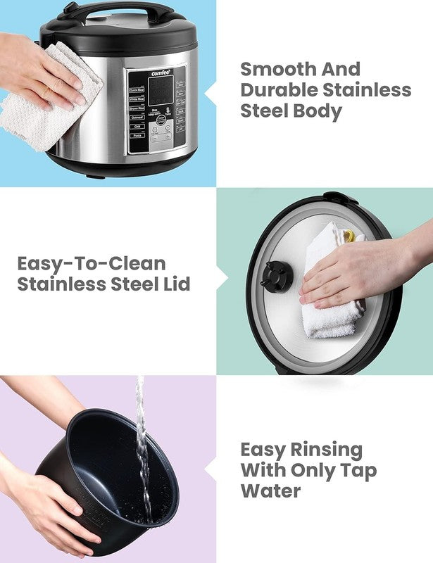 Multi Cooker 5.2Qt 12 in 1 Rice Slow Cooker Steamer Sauté Stewpot Black/Silver5