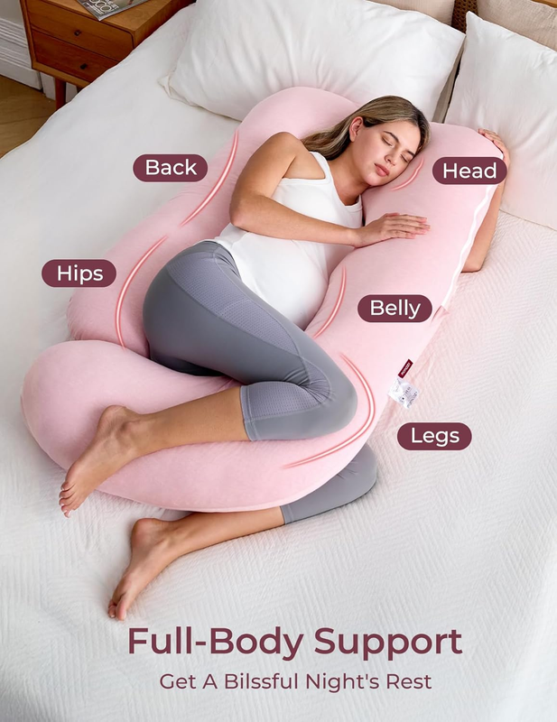 57in U Shaped Pregnancy Pillow Full Body Maternity Side Sleeper Pink3