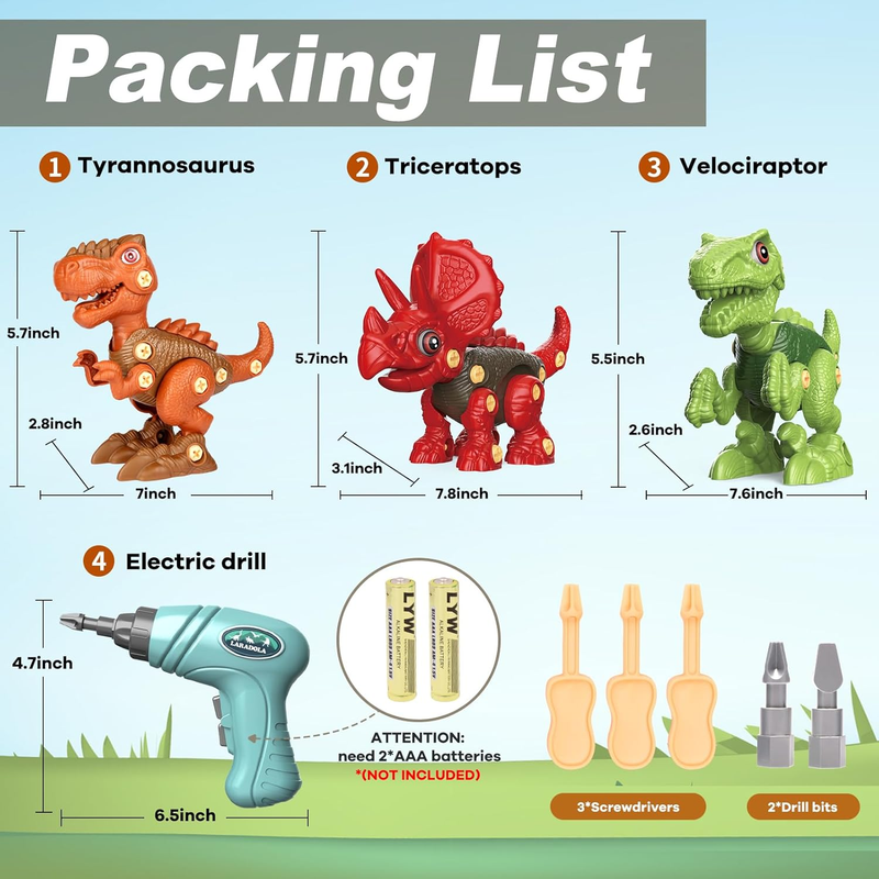 3 Pack Dinosaur STEM Building Toys Drill Construction Set Kids7