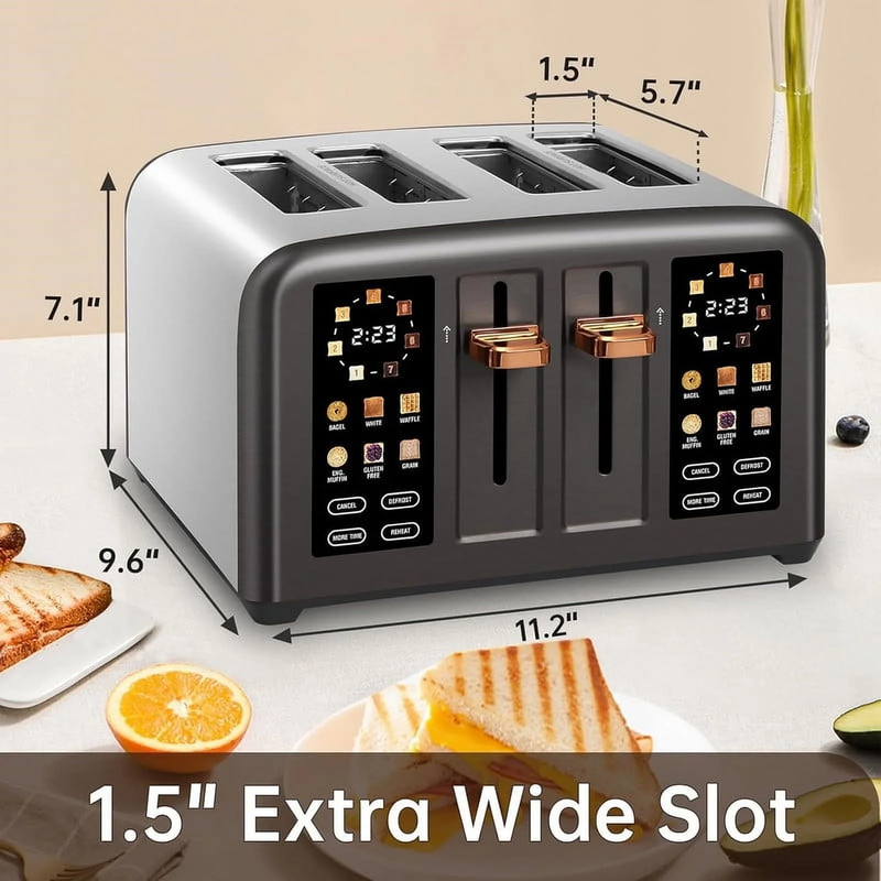 4 Slice Toaster Touch Screen Long Slot, Touch Screen for Dual Control, 7 Shade S3