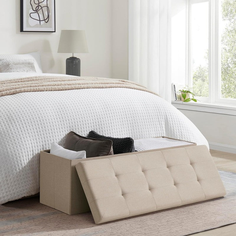 43'' Folding Storage Ottoman Bench Foot Rest Chest Bedroom Large Beige1
