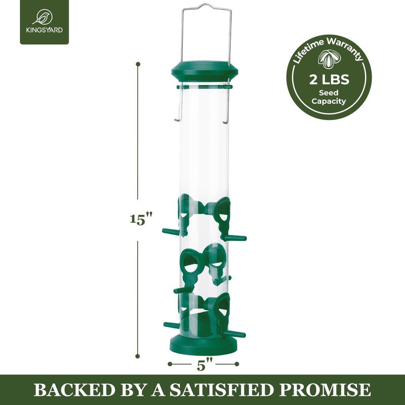2-Pack Green Plastic Tube Bird Feeders, 6-Port Hanging Feeders for Outdoors5