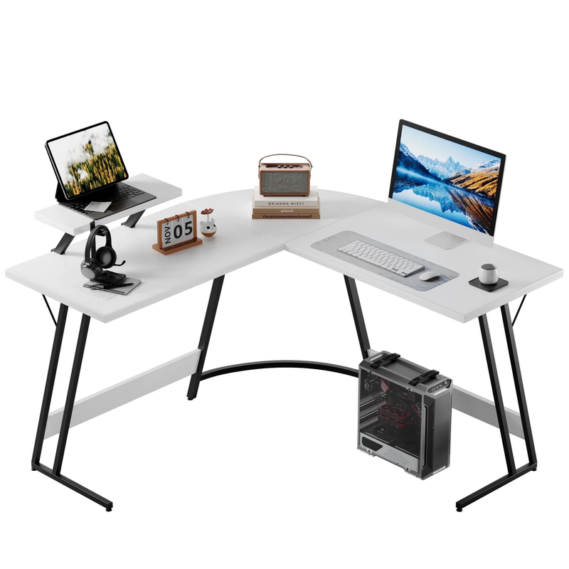 51" L-Shaped Gaming Desk Corner Office with Removable Monitor Riser White0
