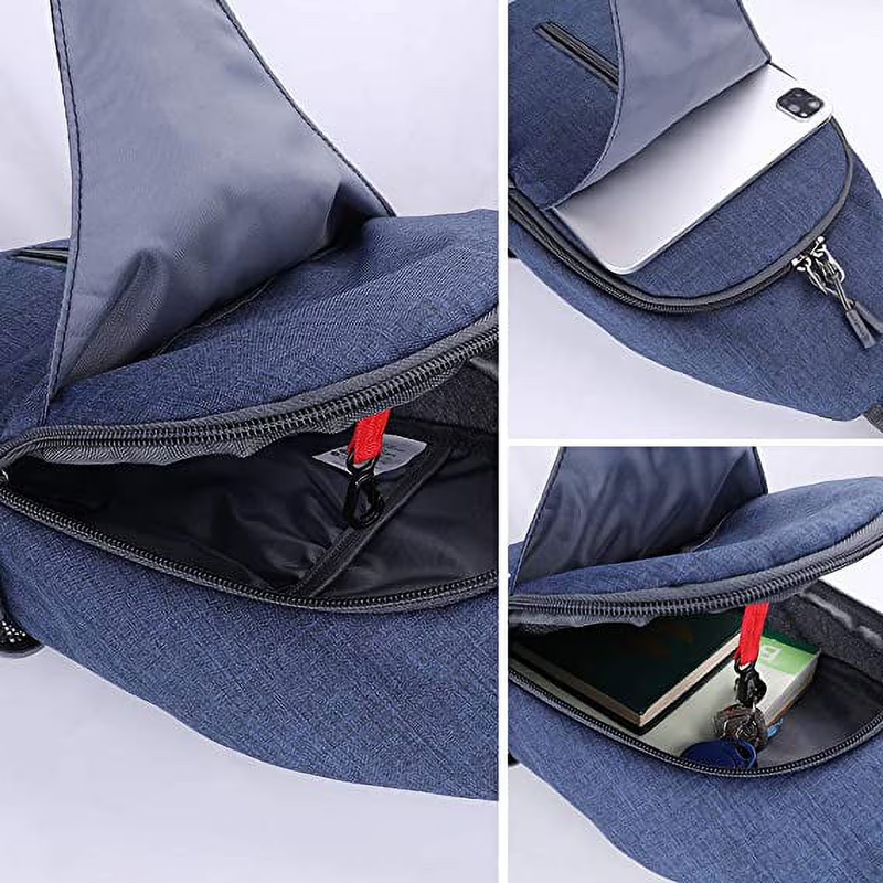Unisex Hiking Travel Nylon Sling Bag Cross Body Shoulder Chest Bag,Navy Blue4