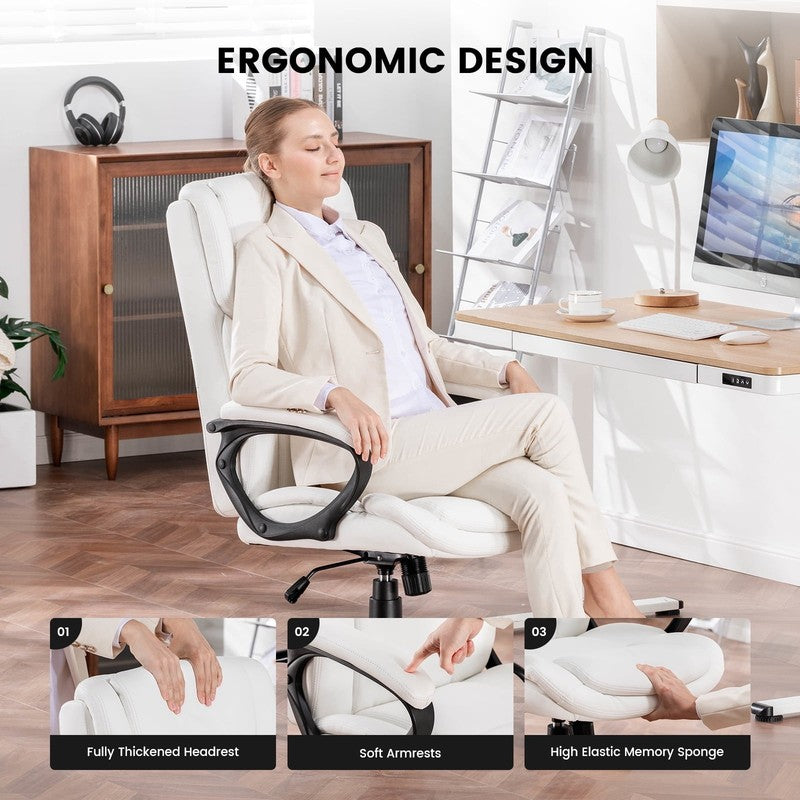 Executive Ergonomic High Back Leather Home Office Desk Chair, White4