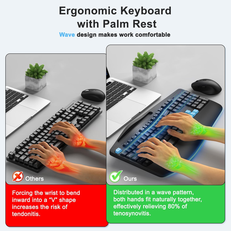 Wireless Keyboard Mouse Set Silent Mouse Windows Mac Laptop Blue Black1