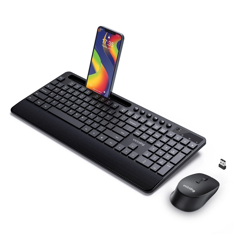 Wireless Keyboard and Mouse Combo Full Size Ergonomic 2.4GHz Silent Mouse with T10