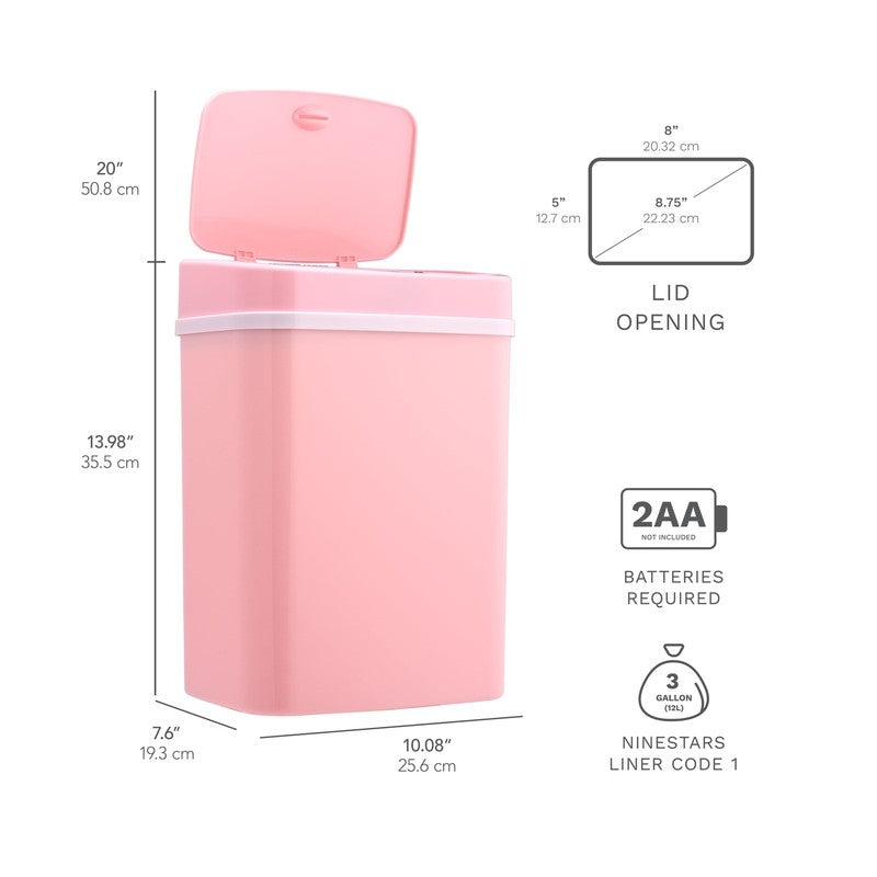 3 Gallon Motion Sensor Bathroom Trash Can, Hands Free Soft Close Lid, Pink3