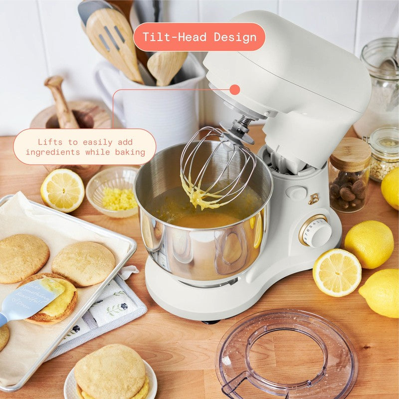 3.5 Qt Stand Mixer White Icing w/ Flat Beater Dough Hook & Whisk3