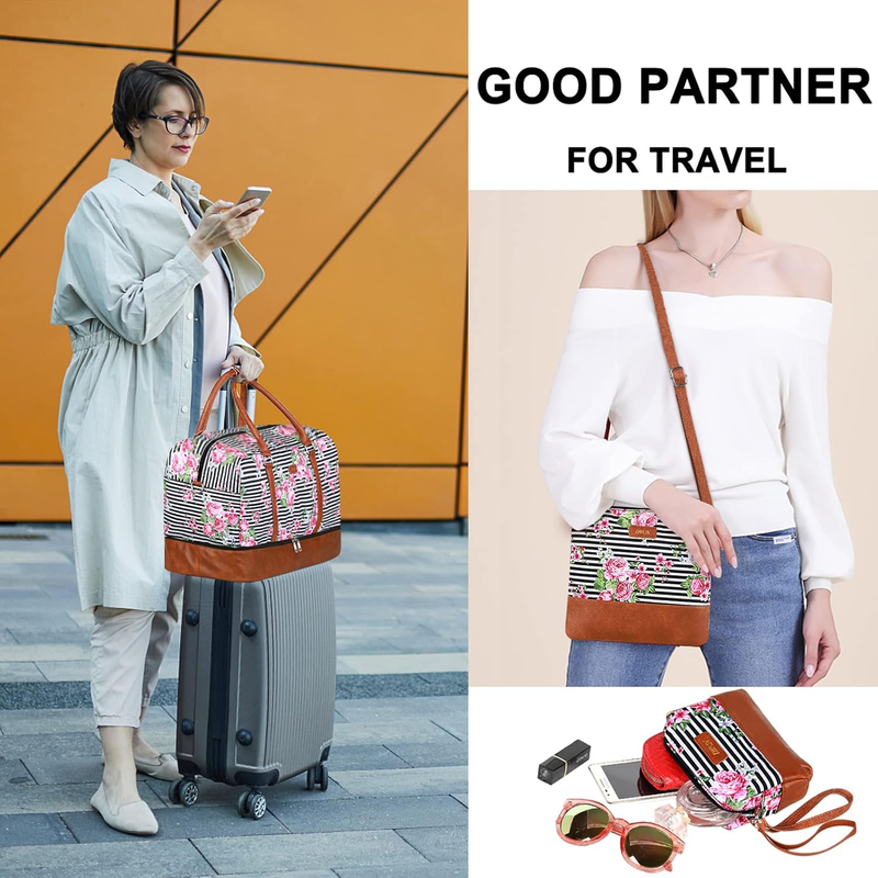 Weekender Bags for Women, 21" Weekender Travel Bag, Travel Duffle Bag with Shoe 2