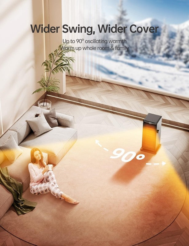 1500W Space Heater Indoor w/ ECO Thermostat Remote 90° Oscillating3