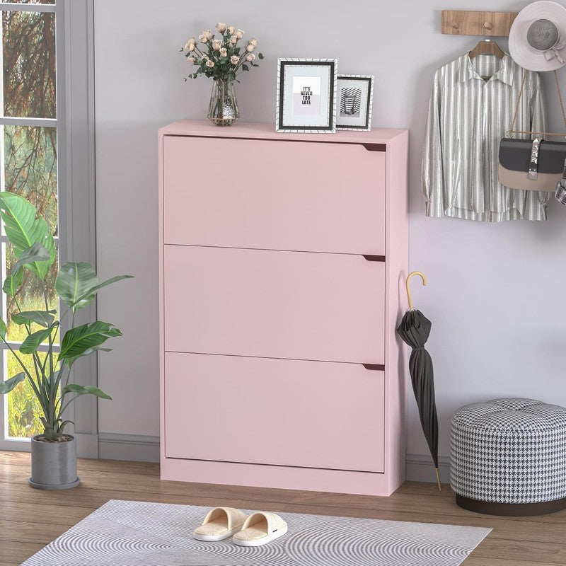 47.2'' Shoe Cabinet 3 Flip Drawers Freestanding Entryway Hallway White/Pink2