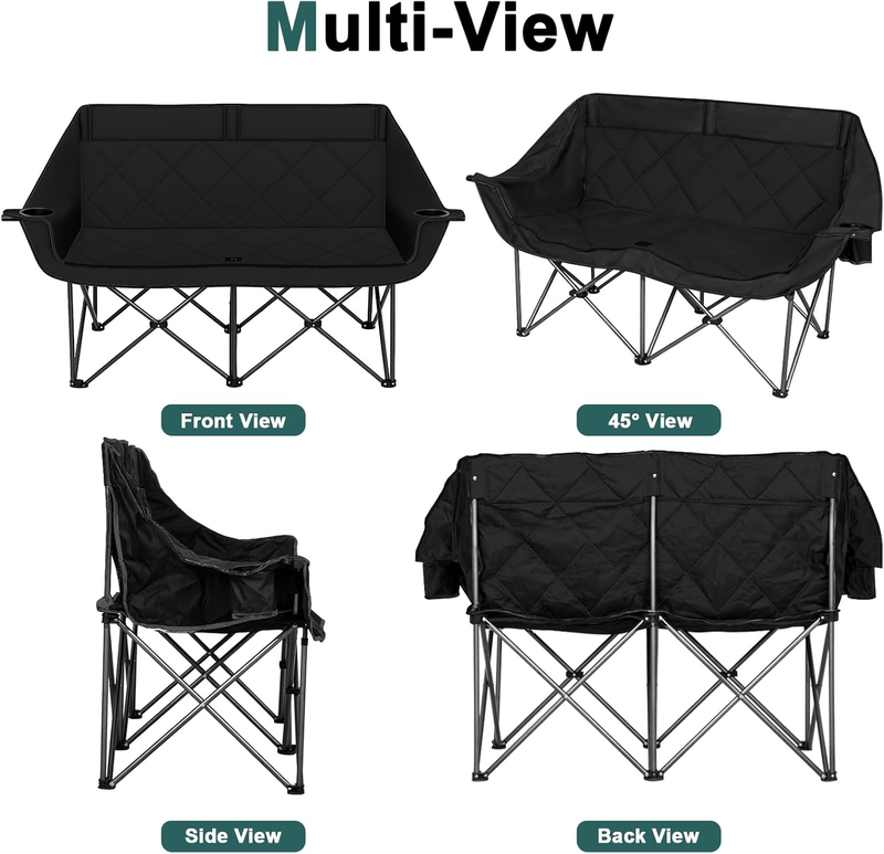Double Camping Chair 2-Person Oversized Folding Loveseat Heavy Duty 750LBS6
