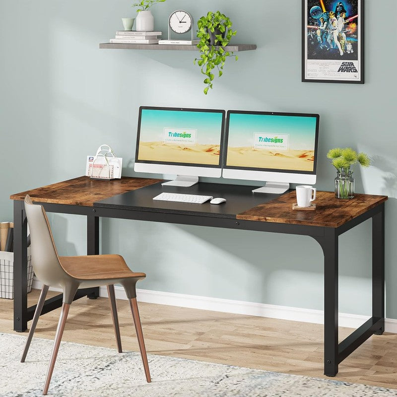 63x31.5'' Modern Computer Desk Large Office Writing Desk Vintage Black Metal3