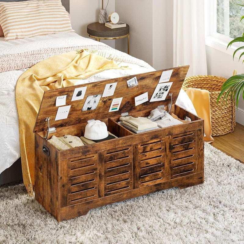 47.3'' Wooden Toy Box Storage Chest Flip Top Entryway Shoe Bench Rustic Brown7