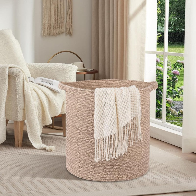 80L Laundry Hamper with Handles, Woven Storage Basket for Clothes, Brown1
