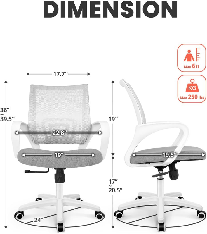 Mesh Office Desk Chair Ergonomic Mid Back Lumbar Support Swivel Grey2