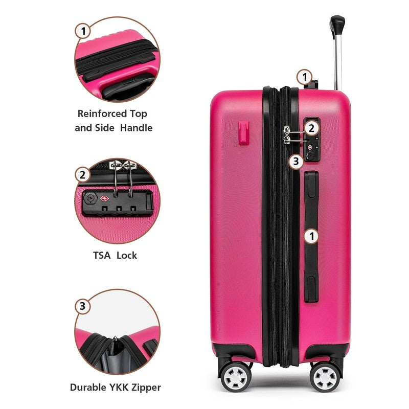 3 Piece 20" Expandable Carry On Luggage Set Duffel & Toiletry Bag Included6