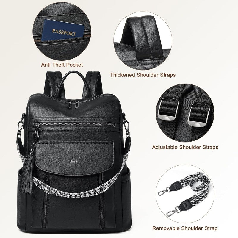 Women Laptop Backpack 15.6" Leather Travel Work Water Resistant Black7